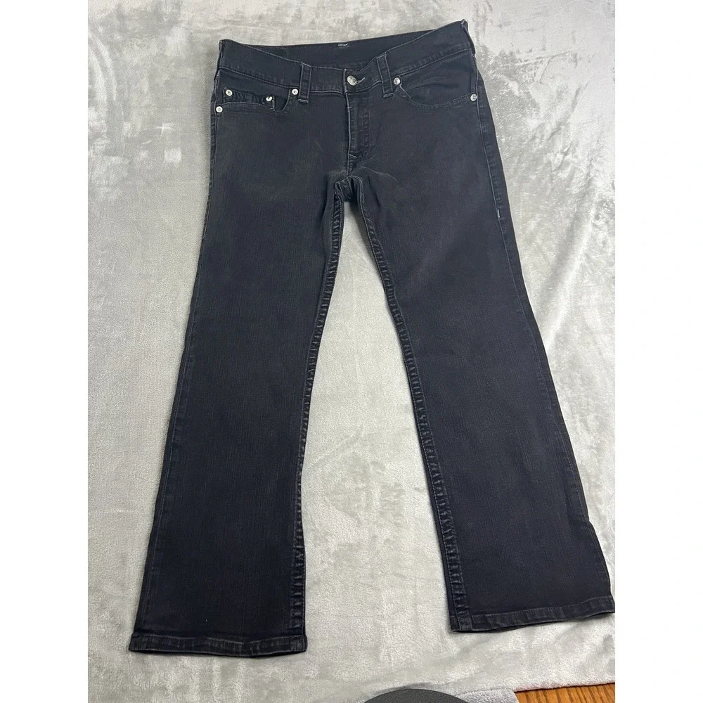 True Religion Mens Jeans Size 38 Black Dark Wash Contrast Stitch Billy Straight